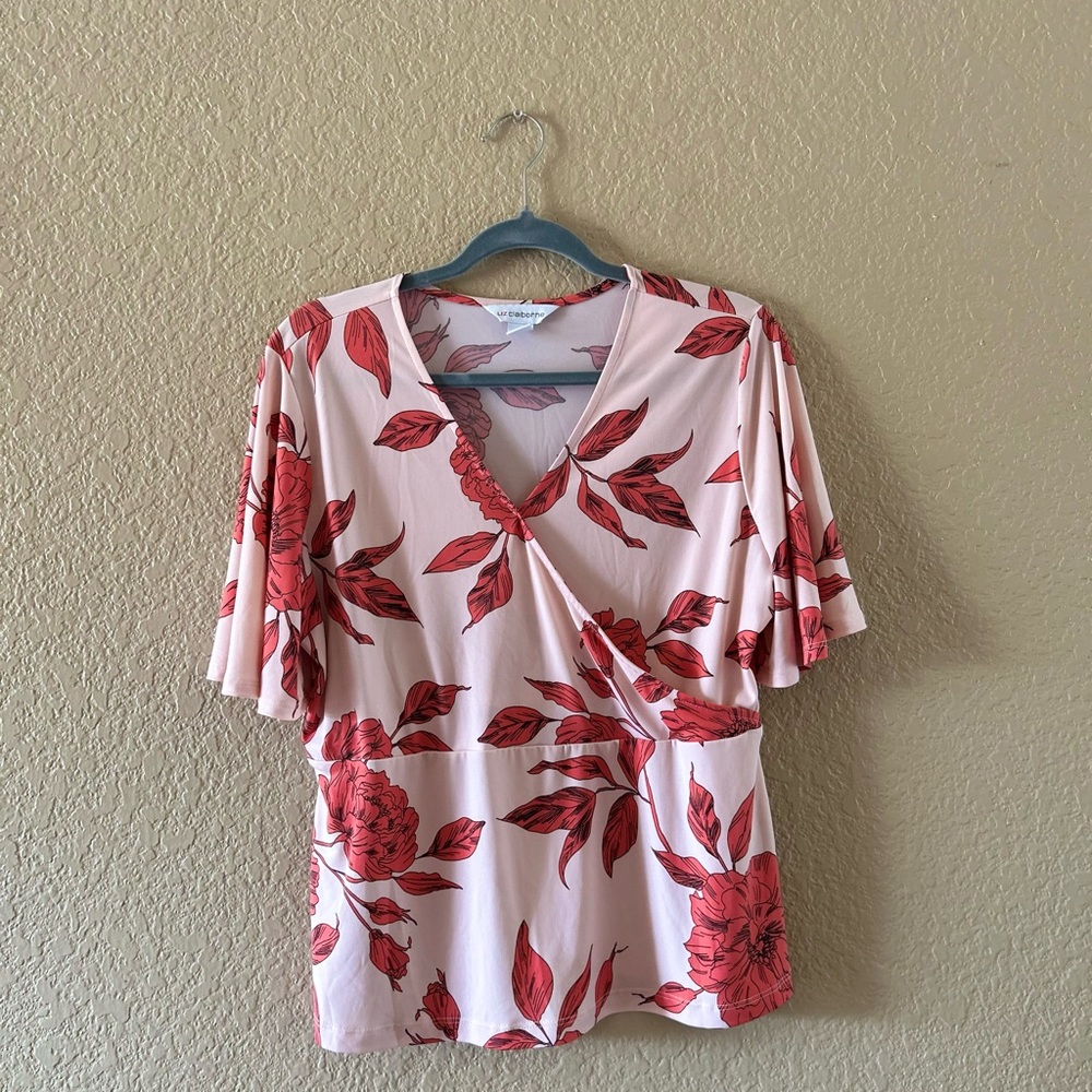 Liz Claiborne Blush Pink and Red Floral Blouse